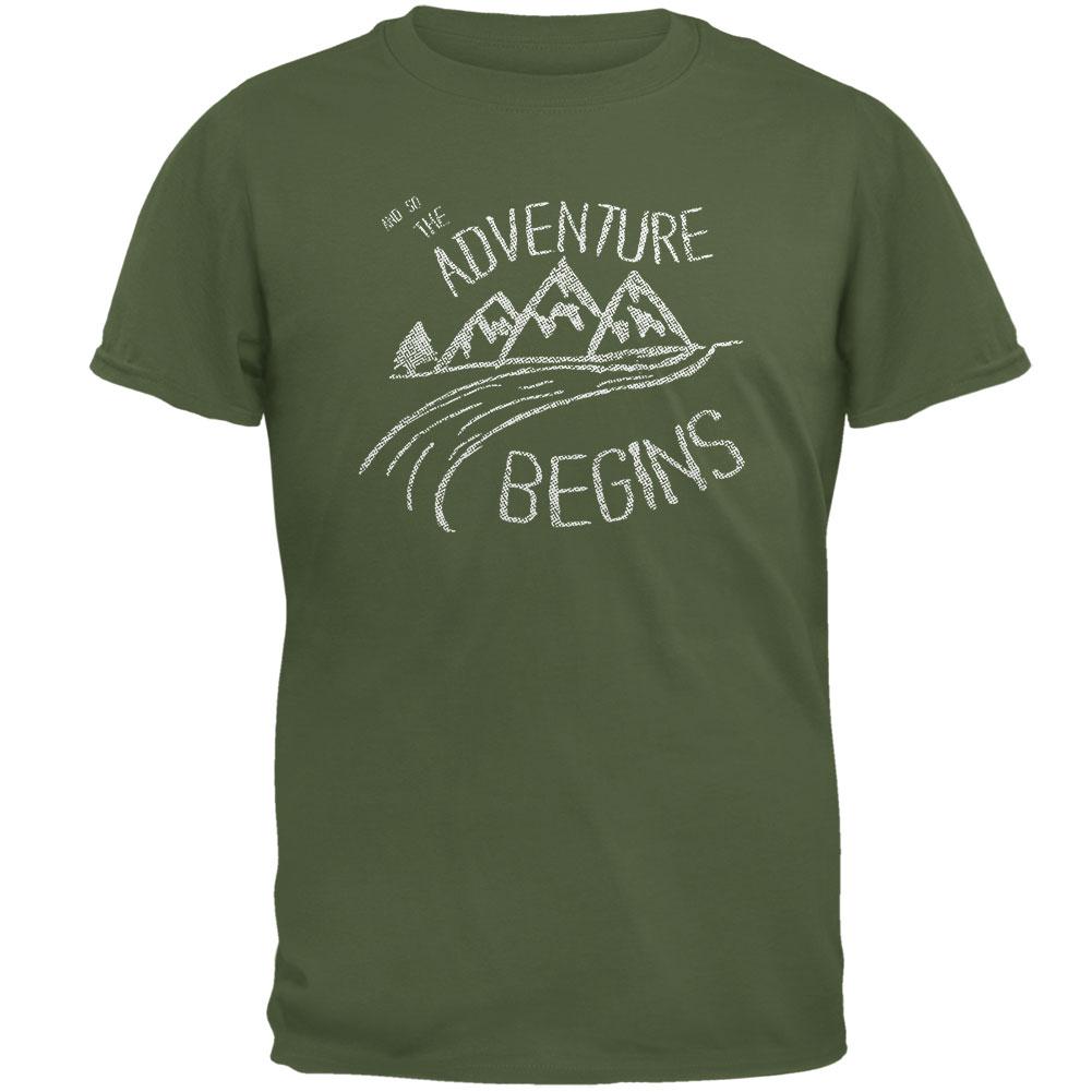 Camping So The Adventure Begins Mens T Shirt Men's T-Shirts Old Glory 2XL Military Green 