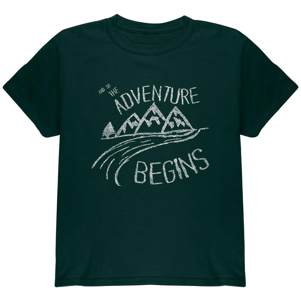 Camping So The Adventure Begins Youth T Shirt Youth T-Shirts Old Glory LG Forest Green 