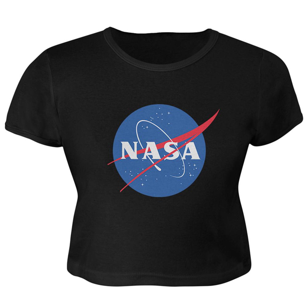 NASA Logo Juniors Crop Top T-Shirt Juniors Crop T-Shirts NASA LG Black 