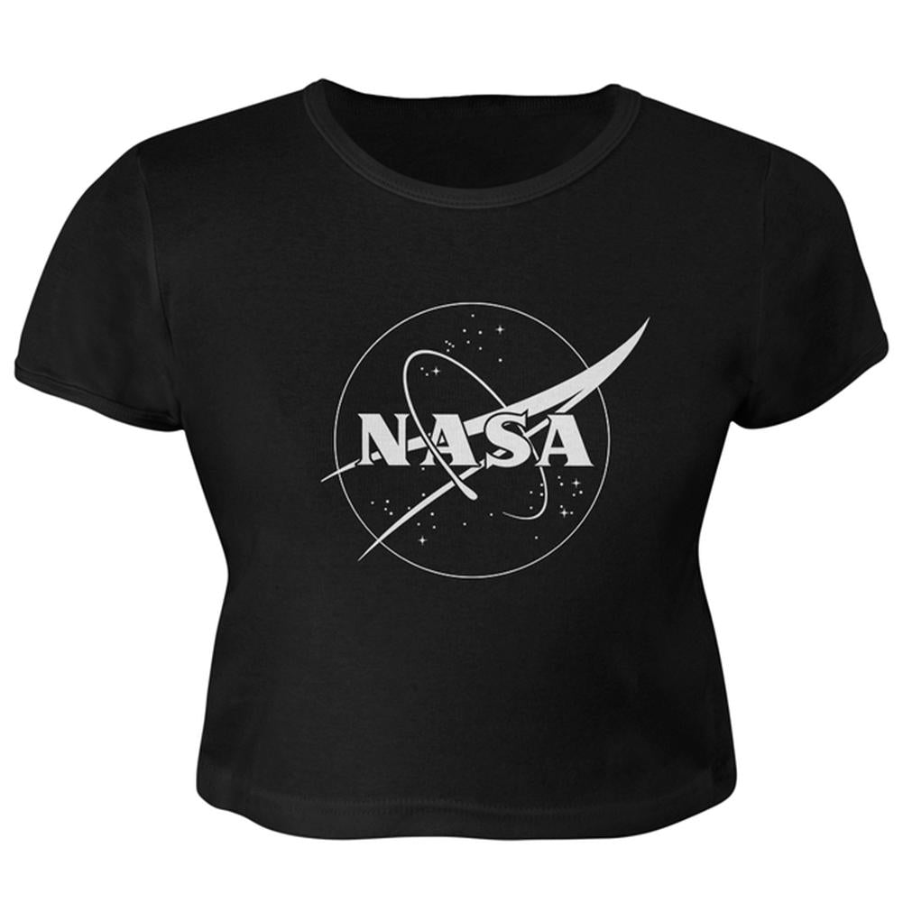 NASA Outline Logo Juniors Crop Top T-Shirt Juniors Crop T-Shirts NASA LG Black 