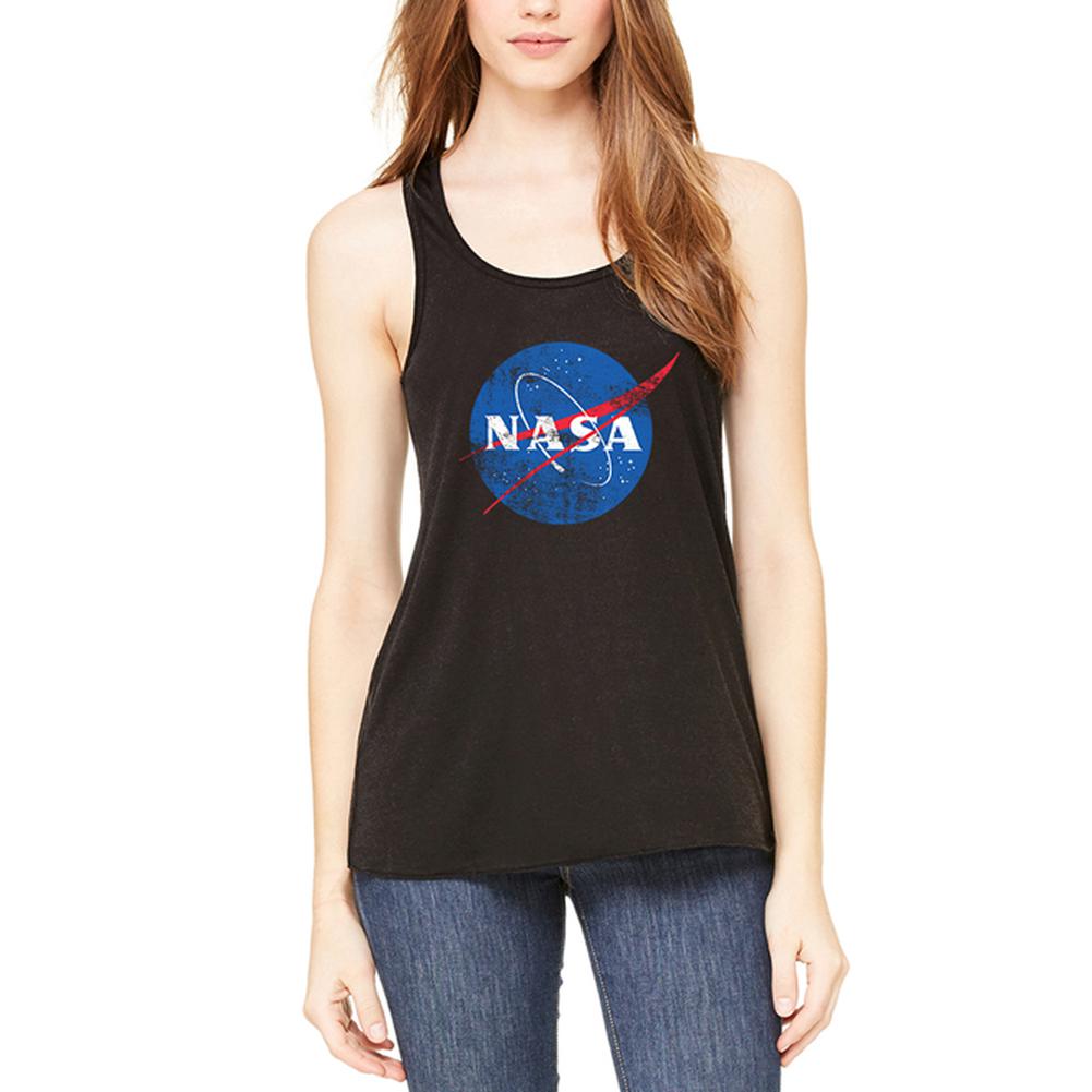 NASA Distressed Logo Womens Flowy Racerback Tank Top Juniors Tank Tops NASA 2XL Black 