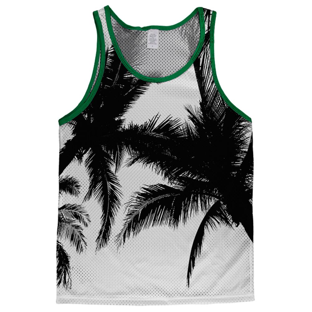 Black and White Palm Trees Adult Mesh Jersey Men's Tank Tops Old Glory LG White-Kelly 