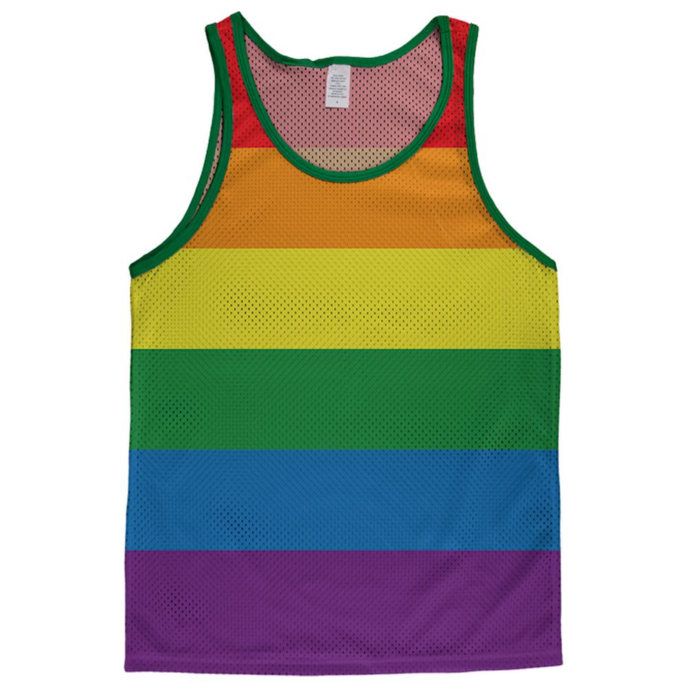 Gay Pride Rainbow Flag Adult Mesh Jersey Men's Tank Tops Old Glory LG White-Kelly 