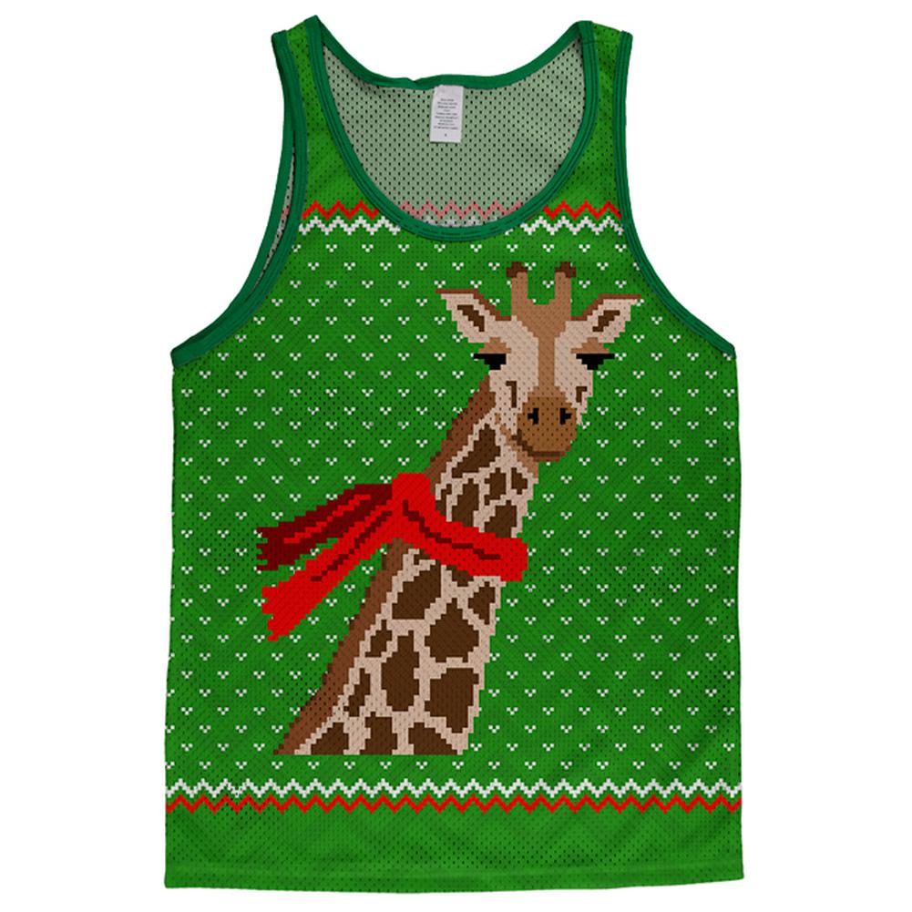 Ugly Christmas Sweater Big Giraffe Scarf Adult Mesh Jersey Men's Tank Tops Old Glory LG White-Kelly 