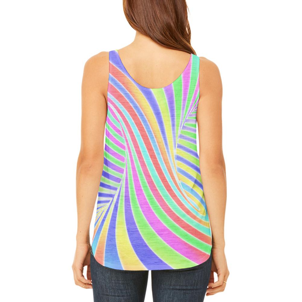 Rainbow Trippy Swirl Juniors Flowy Side Slit Tank Top Juniors Tank Tops Old Glory   