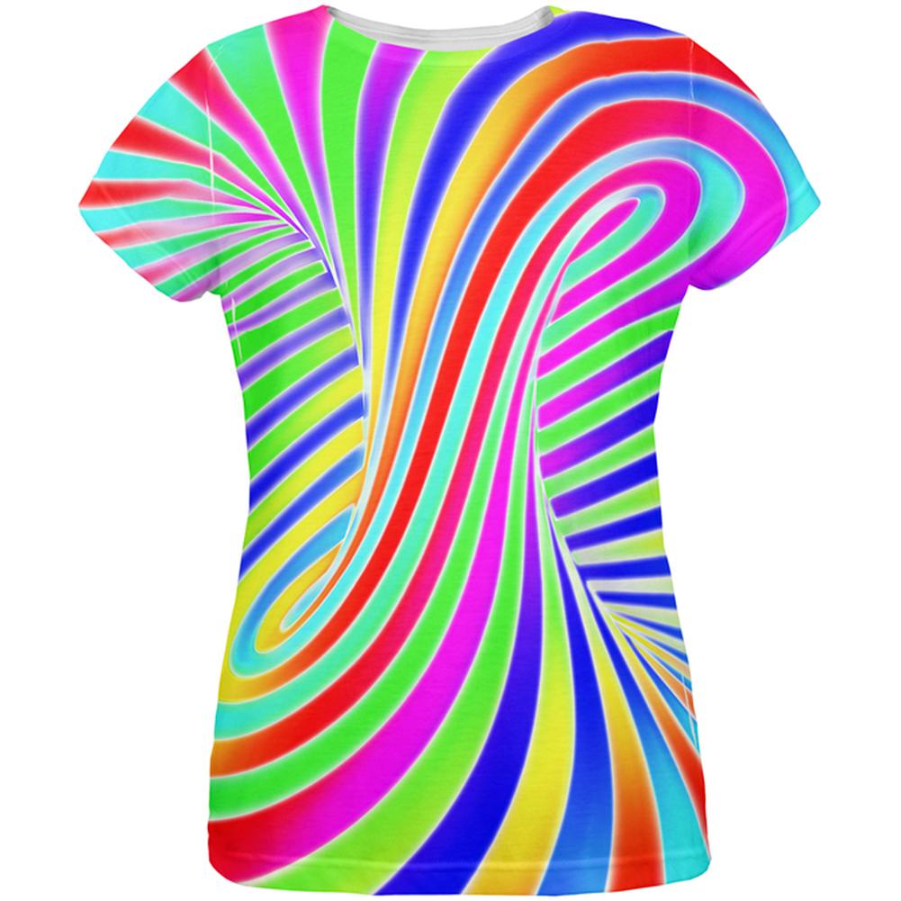 Rainbow Trippy Swirl All Over Womens T Shirt Women's T-Shirts Old Glory 2XL Multi 