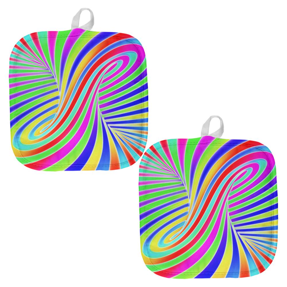 Rainbow Trippy Swirl All Over Pot Holder (Set of 2) Pot Holders Old Glory OS Multi 