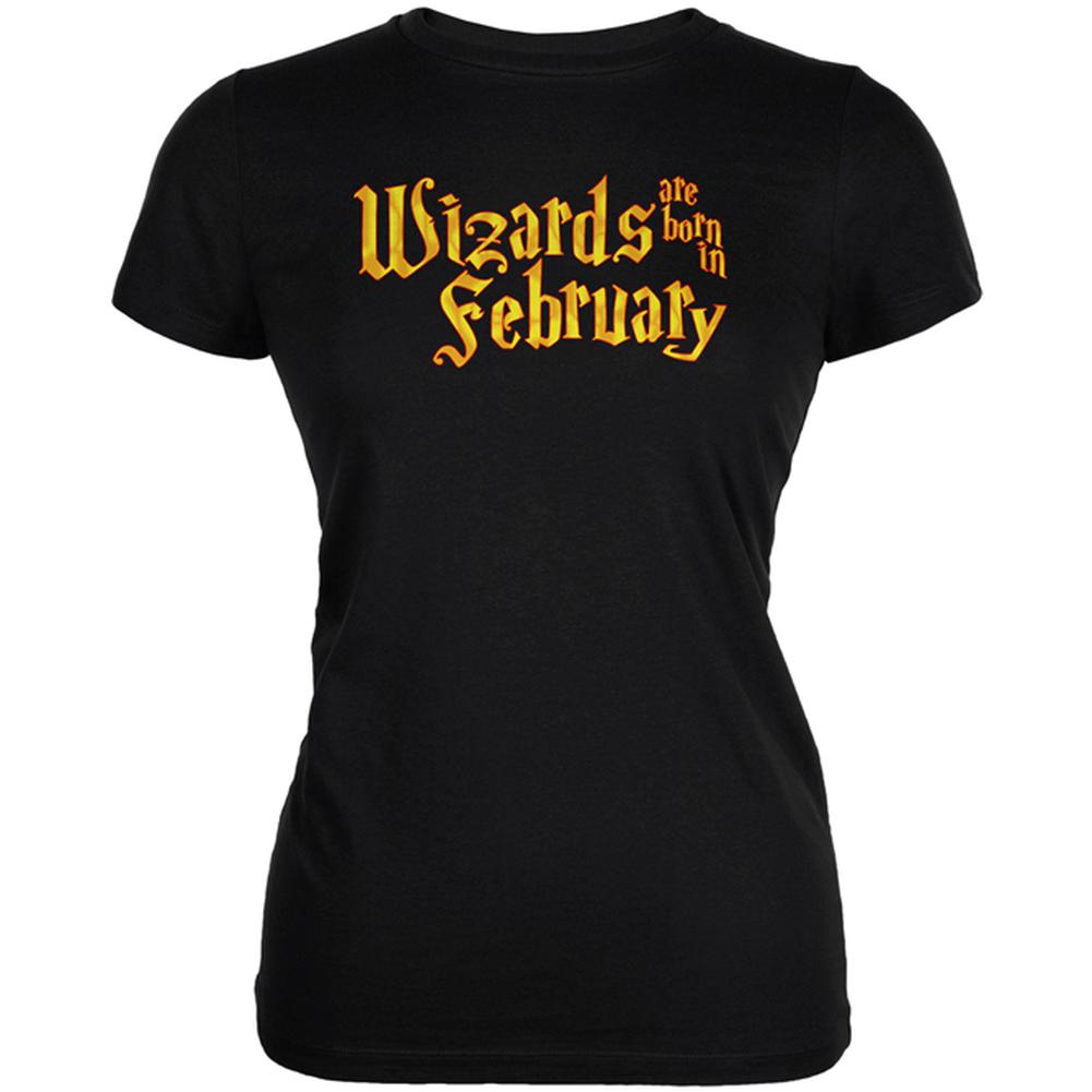 Wizards are born in February Juniors Soft T Shirt Juniors T-Shirts Old Glory 2XL Black 