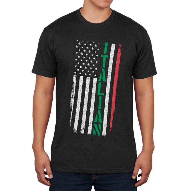 Italian American Distressed Flag Mens Soft T Shirt Men's T-Shirts Old Glory 2XL Vintage Black 