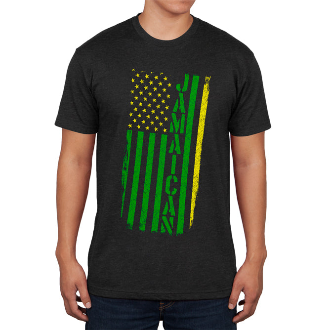 Jamaican American Distressed Flag Mens Soft T Shirt Men's T-Shirts Old Glory 2XL Vintage Black 