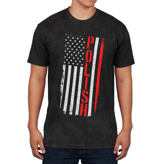 Polish American Distressed Flag Mens Soft T Shirt Men's T-Shirts Old Glory SM Charcoal Black 