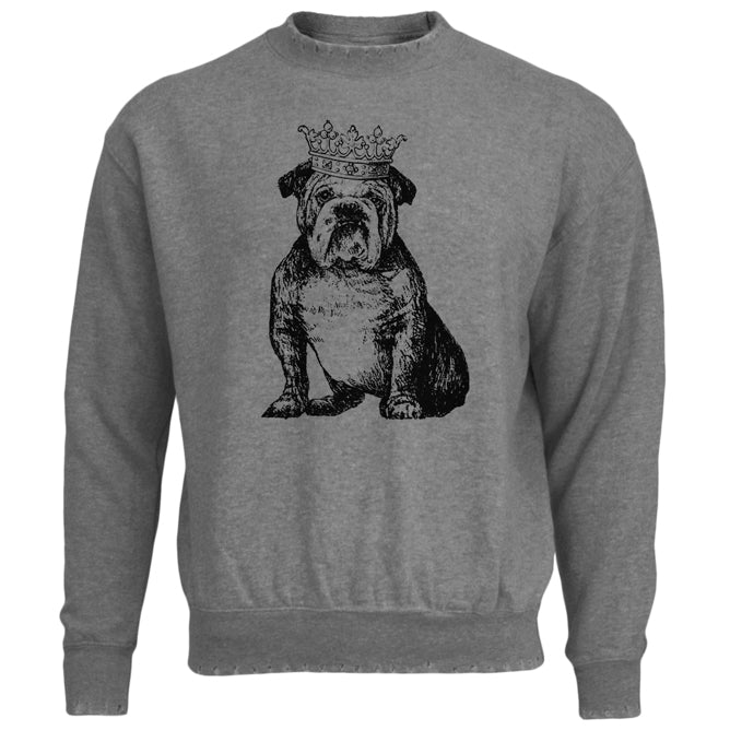 Bulldog Crown Mens Destroyed Sweatshirt Men's Sweatshirts Old Glory LG Grey 