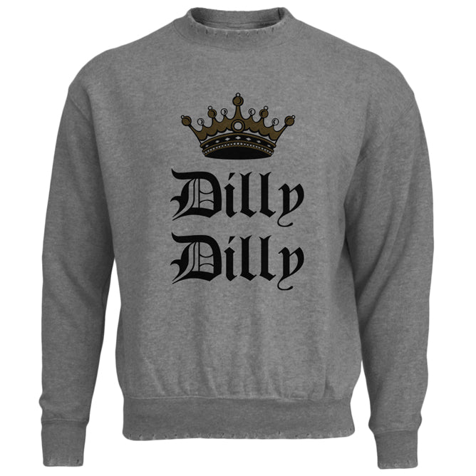 Dilly Dilly Crown Olde English Mens Destroyed Sweatshirt Men's Sweatshirts Old Glory LG Heather 