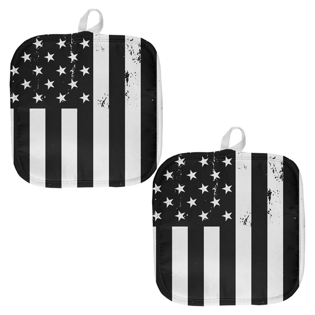 Black And White American Flag All Over Pot Holder (Set of 2) Pot Holders Old Glory OS Multi 