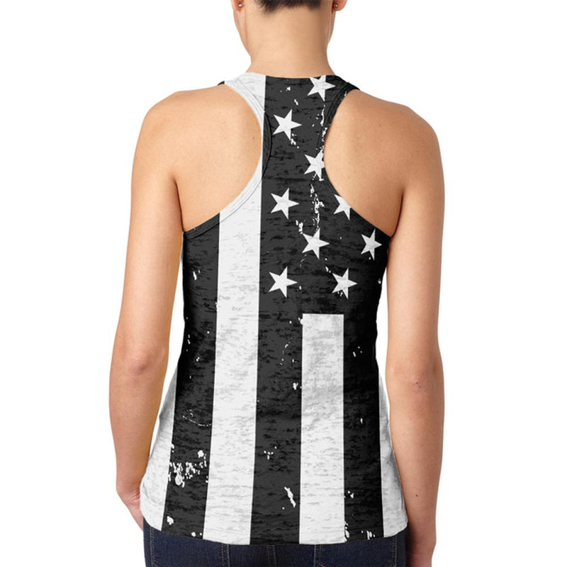 Black and White American Flag Juniors Burnout Racerback Tank Top Juniors Tank Tops Old Glory   