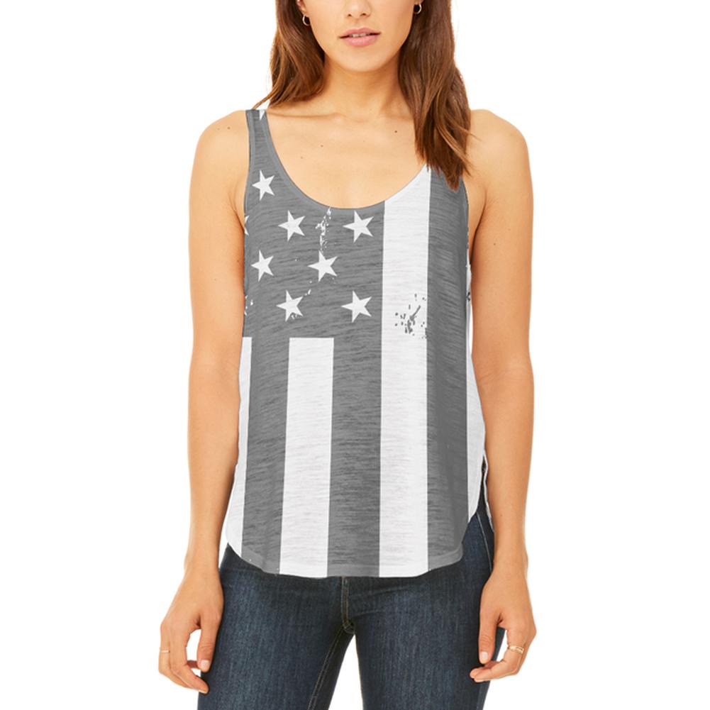 Black and White American Flag Juniors Flowy Side Slit Tank Top Juniors Tank Tops Old Glory 2XL Multi 