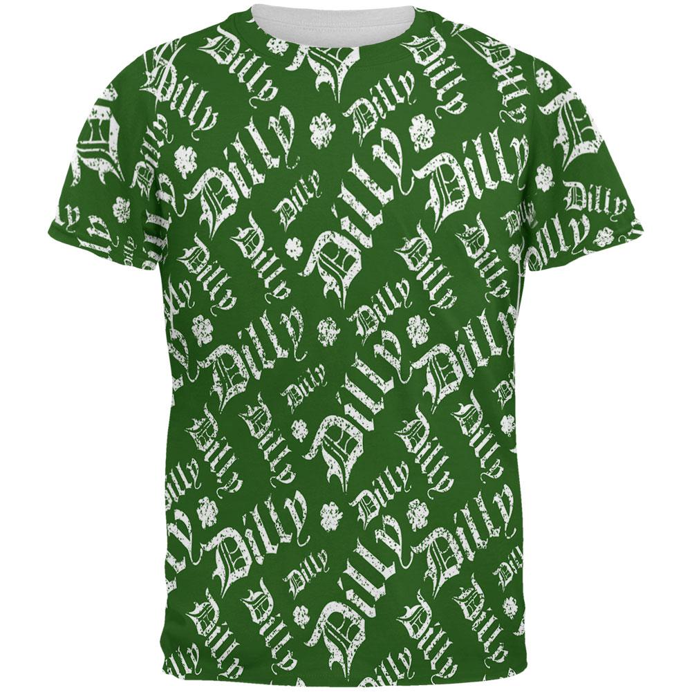 St. Patrick's Day Dilly Dilly Old English Pattern All Over Mens T Shirt Men's T-Shirts Old Glory 2XL Multi 