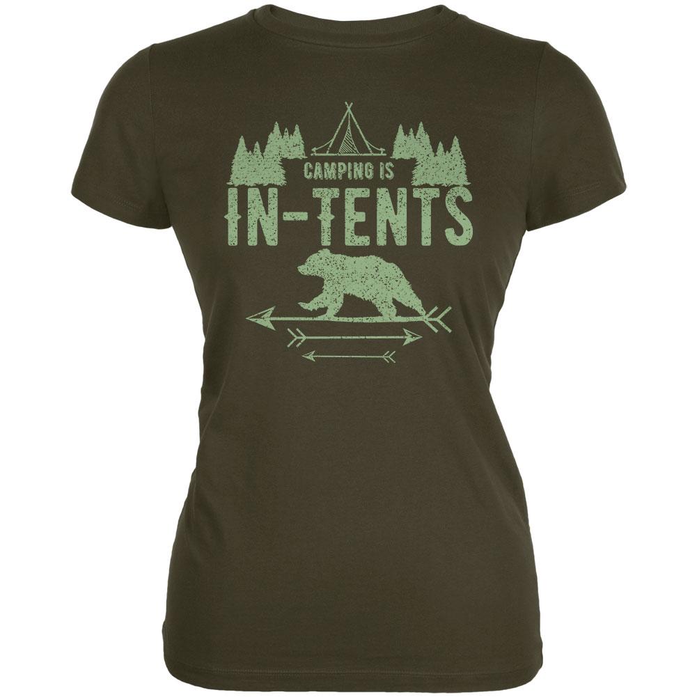 Camping Is In Tents Intense Funny Pun Juniors Soft T Shirt Juniors T-Shirts Old Glory 2XL Green 