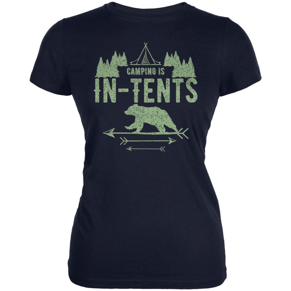 Camping Is In Tents Intense Funny Pun Juniors Soft T Shirt Juniors T-Shirts Old Glory 2XL Navy 