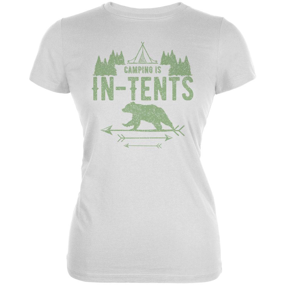 Camping Is In Tents Intense Funny Pun Juniors Soft T Shirt Juniors T-Shirts Old Glory 2XL White 