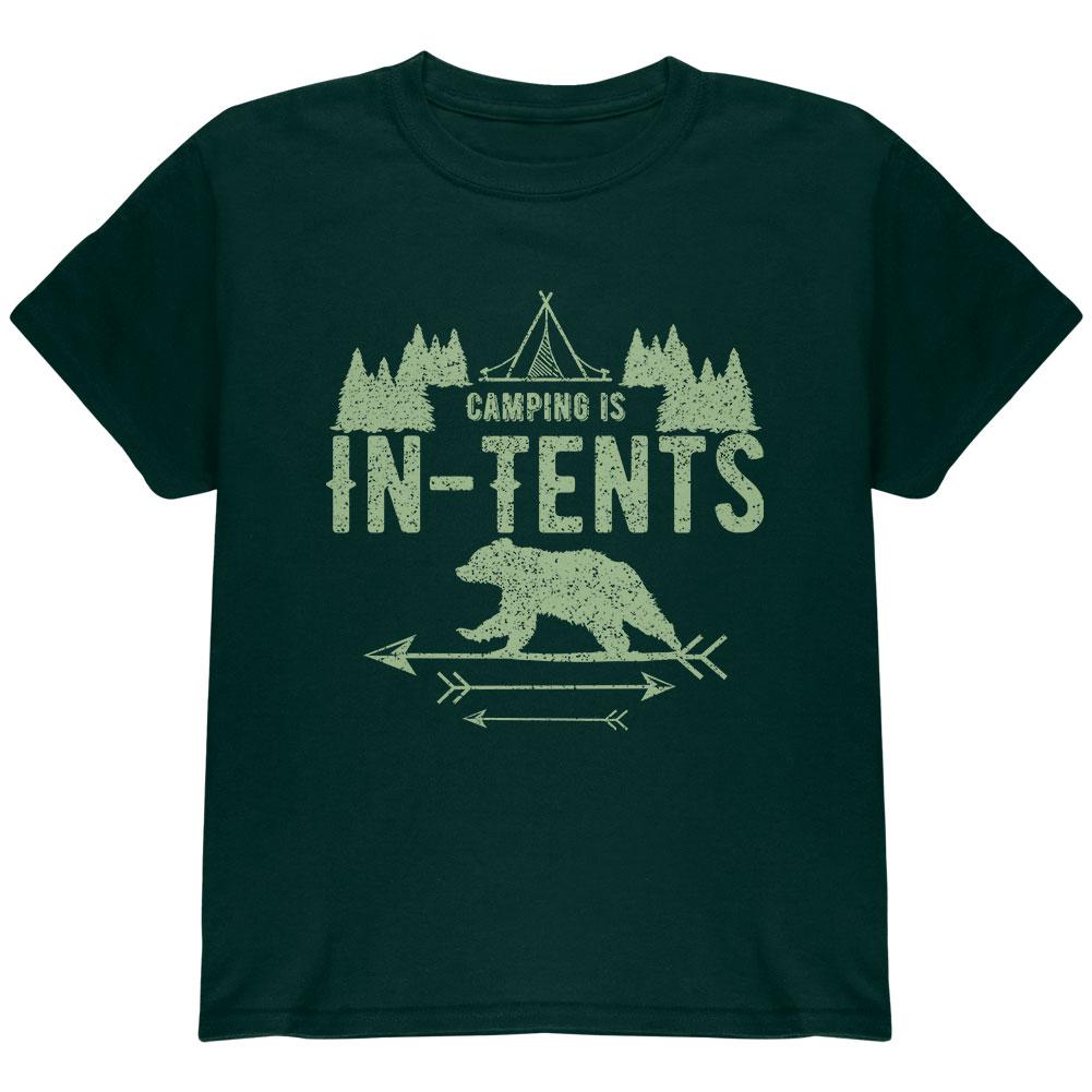 Camping Is In Tents Intense Funny Pun Youth T Shirt Youth T-Shirts Old Glory LG Forest Green 