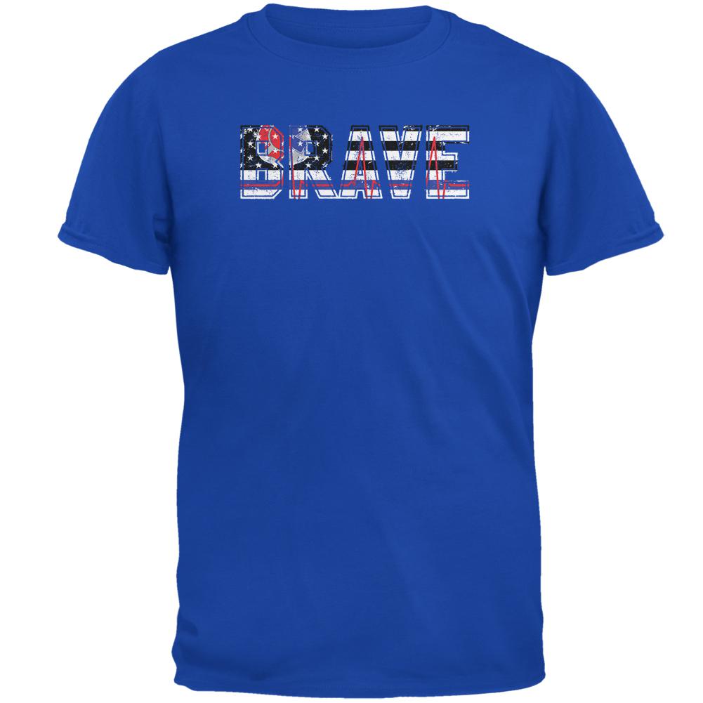 Brave EMT Firefighter Thin Red Blue Line Flag Mens Soft T Shirt Men's T-Shirts Old Glory 2XL Royal 