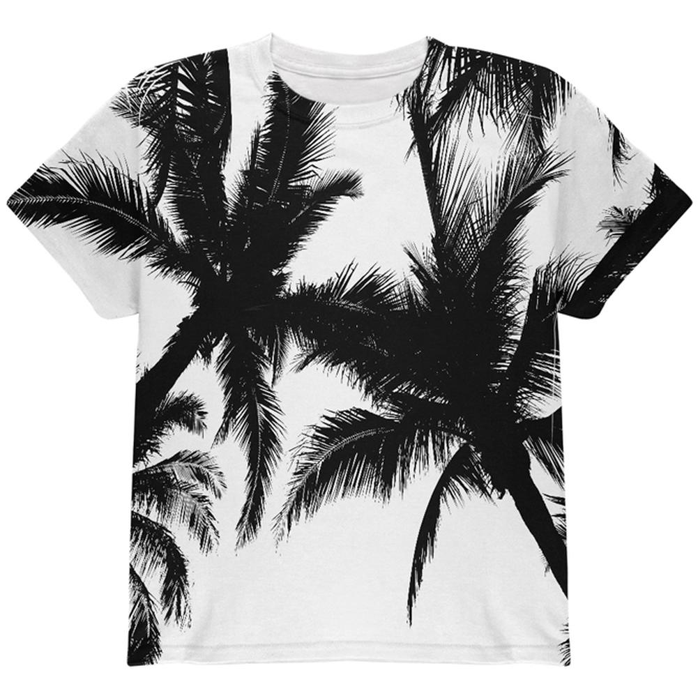 Black And White Palm Tree Silhouette All Over Youth T Shirt Youth T-Shirts Old Glory LG Multi 