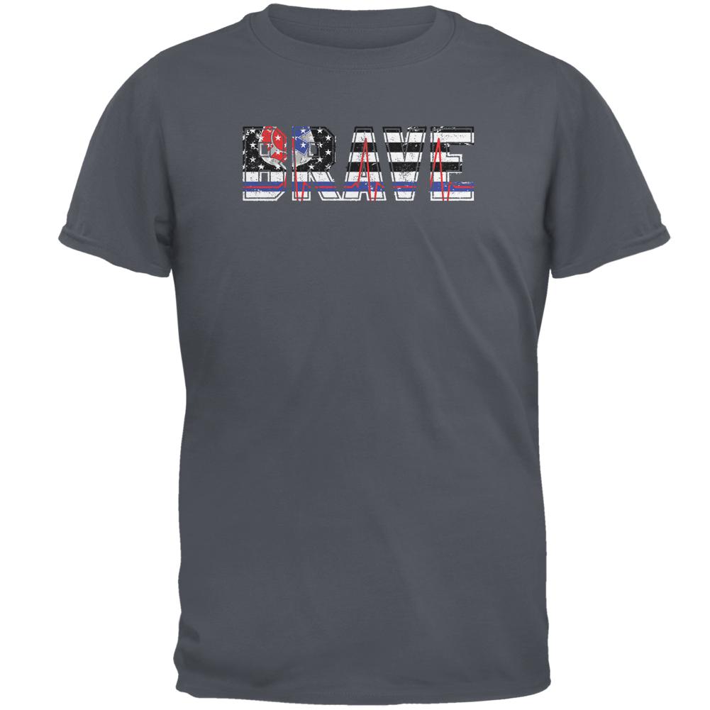 Brave EMT Firefighter Thin Red Blue Line Flag Mens T Shirt Men's T-Shirts Old Glory 2XL Charcoal 