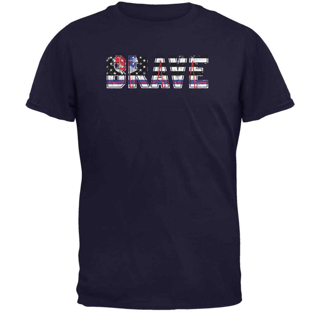 Brave EMT Firefighter Thin Red Blue Line Flag Mens T Shirt Men's T-Shirts Old Glory 2XL Navy 