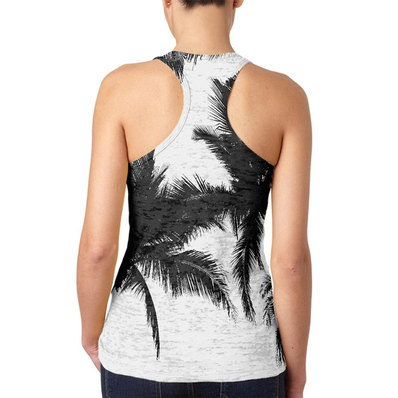 Black And White Palm Tree Silhouette Juniors Burnout Racerback Tank Top Juniors Tank Tops Old Glory   