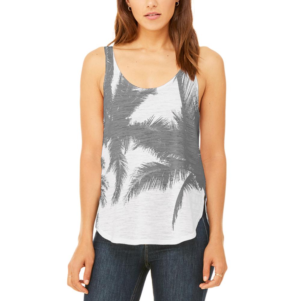 Black And White Palm Tree Silhouette Juniors Flowy Side Slit Tank Top Juniors Tank Tops Old Glory 2XL Multi 