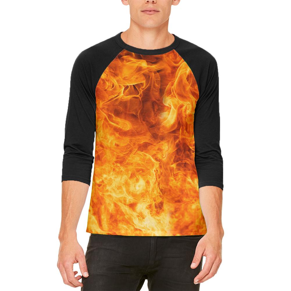 Flames Fire Mens Raglan T Shirt Men's T-Shirts Old Glory 2XL White-Black 