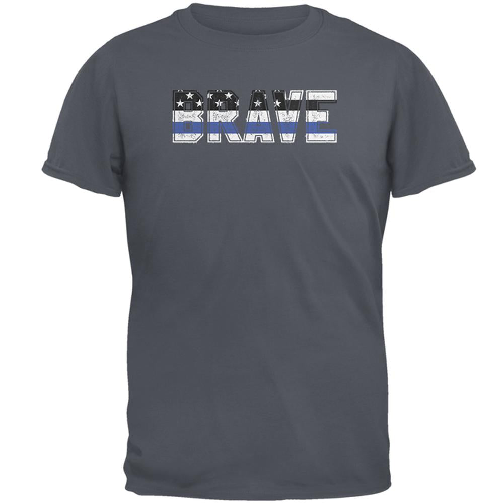 Brave Police Thin Blue Line Flag Mens T Shirt Men's T-Shirts Old Glory 2XL Charcoal 