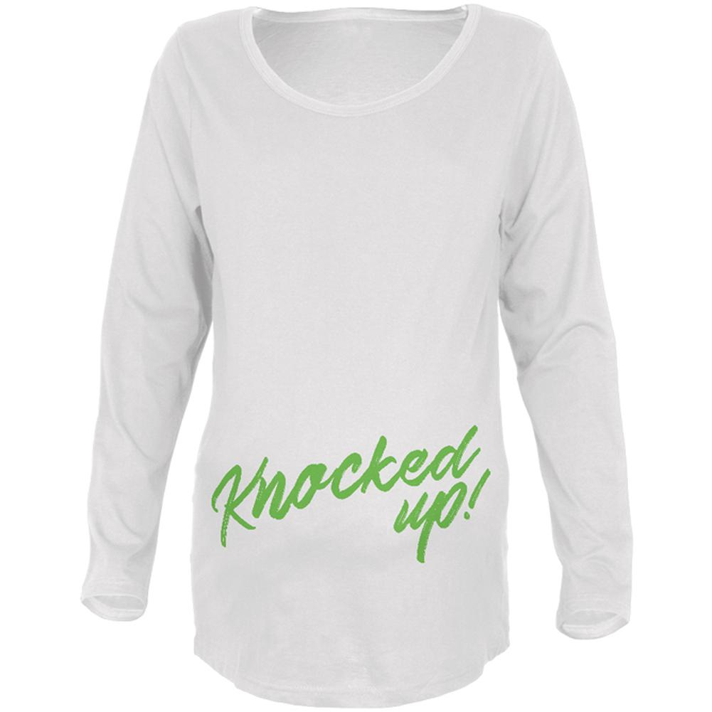 Knocked Up Funny Script Maternity Soft Long Sleeve T Shirt Maternity Long Sleeve T-Shirts Old Glory 2XL White 