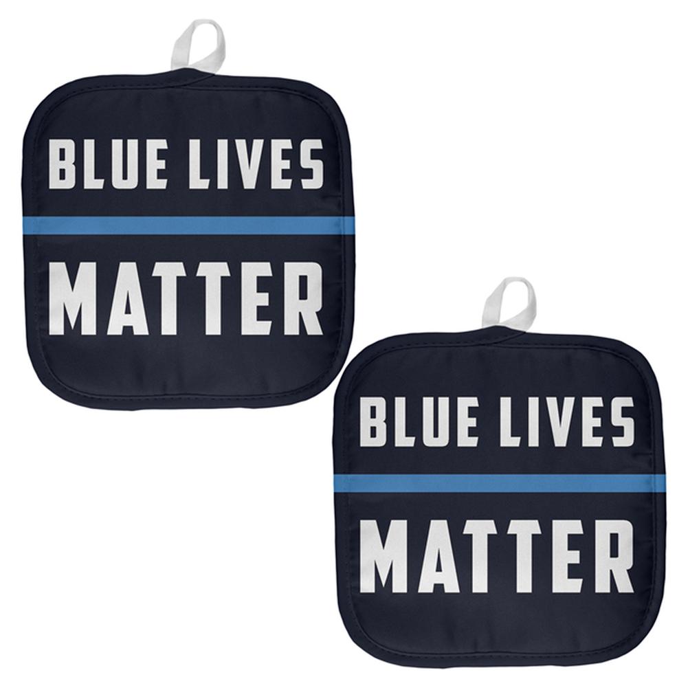 Police Blue Lives Matter Thin Blue Line All Over Pot Holder (Set of 2) Pot Holders Old Glory OS Multi 