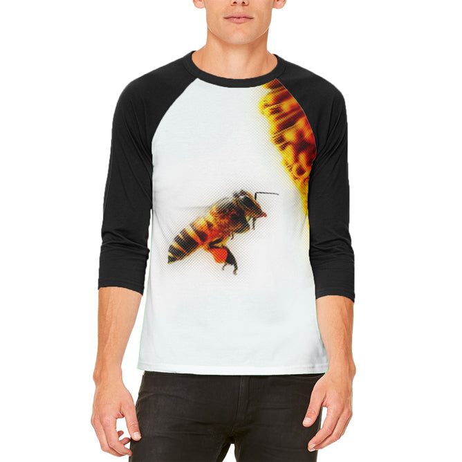 Honey Bee in Flight Mens Raglan T Shirt Men's T-Shirts global LG White-Black 