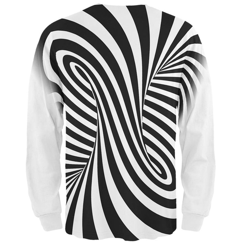 Trippy Black And White Swirl All Over Mens Long Sleeve T Shirt Men's Long Sleeves Old Glory   
