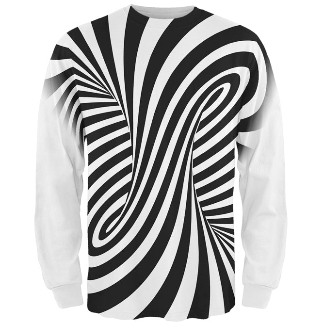 Trippy Black And White Swirl All Over Mens Long Sleeve T Shirt Men's Long Sleeves Old Glory 2XL White 