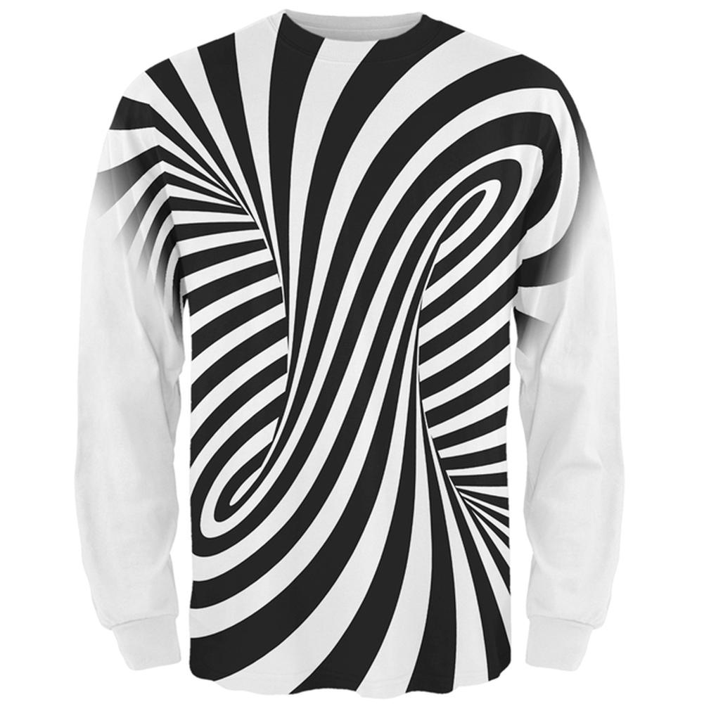 Trippy Black And White Swirl All Over Mens Long Sleeve T Shirt Men's Long Sleeves Old Glory LG Multi 