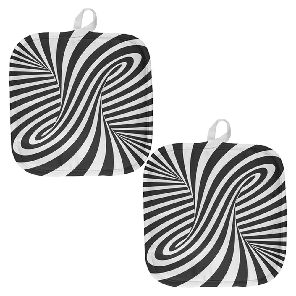 Trippy Black And White Swirl All Over Pot Holder (Set of 2) Pot Holders Old Glory OS Multi 