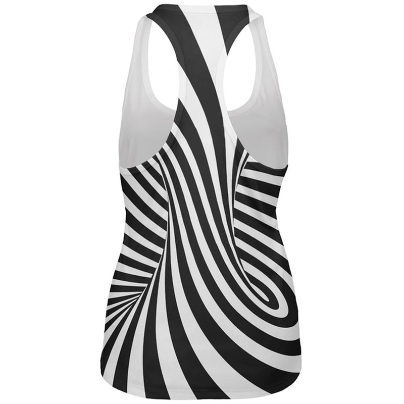 Trippy Black And White Swirl All Over Womens Work Out Tank Top Women's Tank Tops Old Glory   