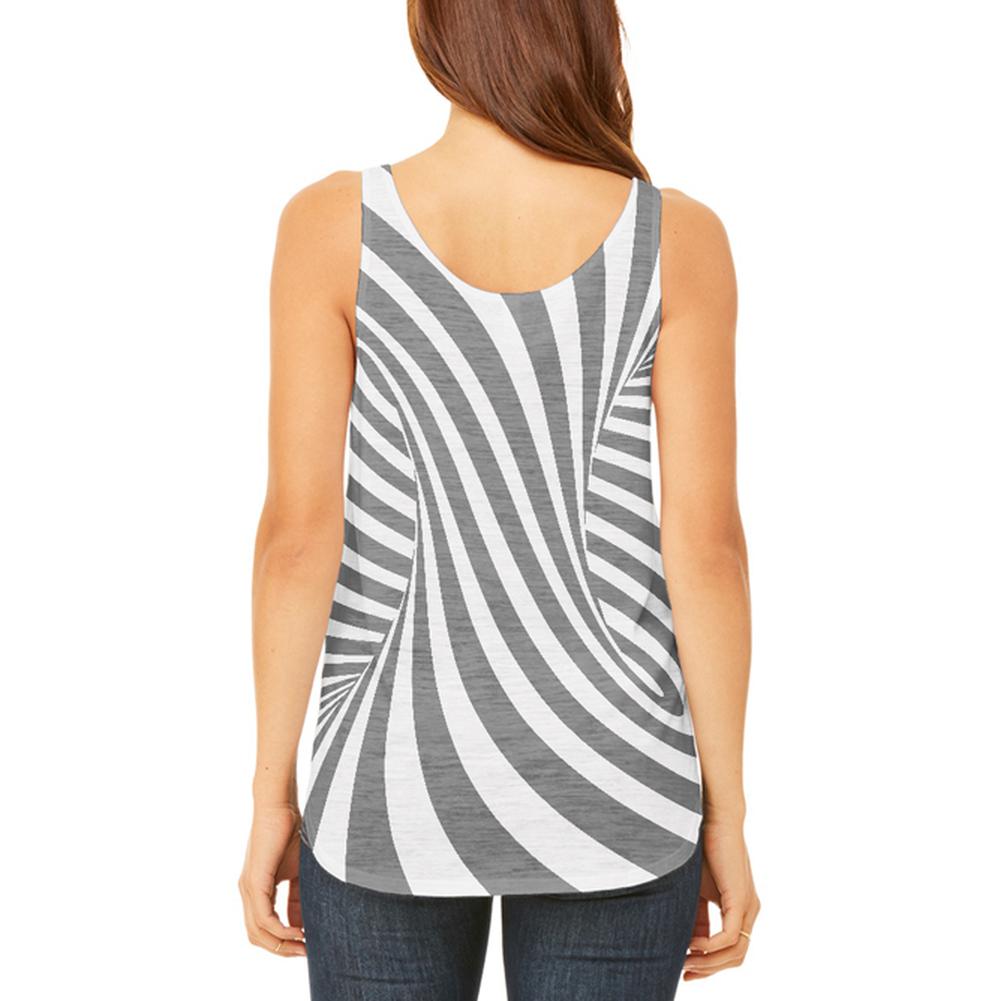 Trippy Black And White Swirl Juniors Flowy Side Slit Tank Top Juniors Tank Tops Old Glory   