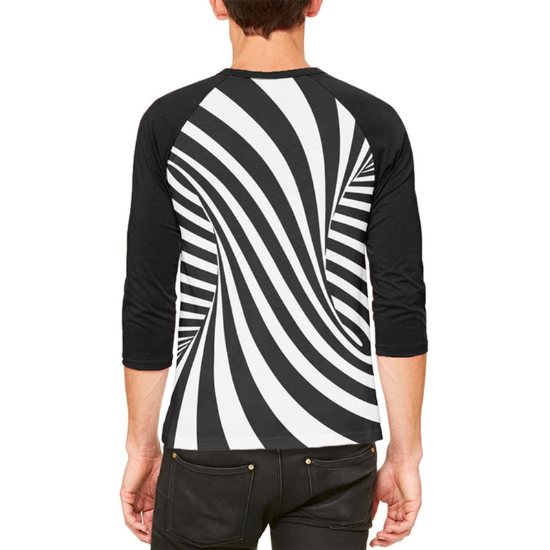 Trippy Black And White Swirl Mens Raglan T Shirt Men's T-Shirts Old Glory   