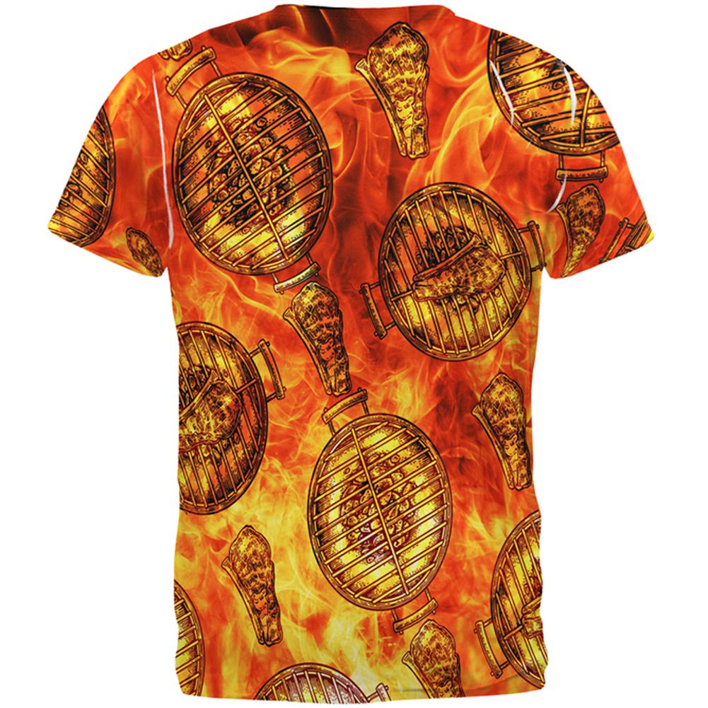 Flaming Hot Charcoal Grilled Steak Pattern All Over Mens T Shirt Men's T-Shirts Old Glory   