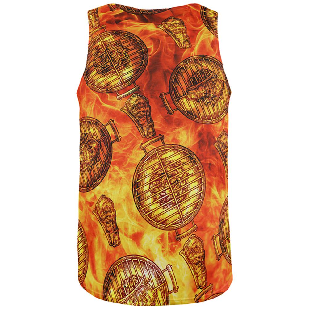 Flaming Hot Charcoal Grilled Steak Pattern All Over Mens Tank Top Men's Tank Tops Old Glory   