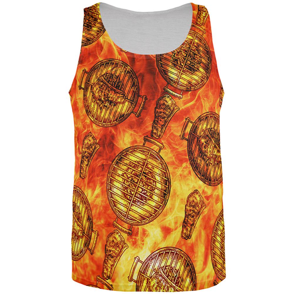 Flaming Hot Charcoal Grilled Steak Pattern All Over Mens Tank Top Men's Tank Tops Old Glory 2XL Multi 