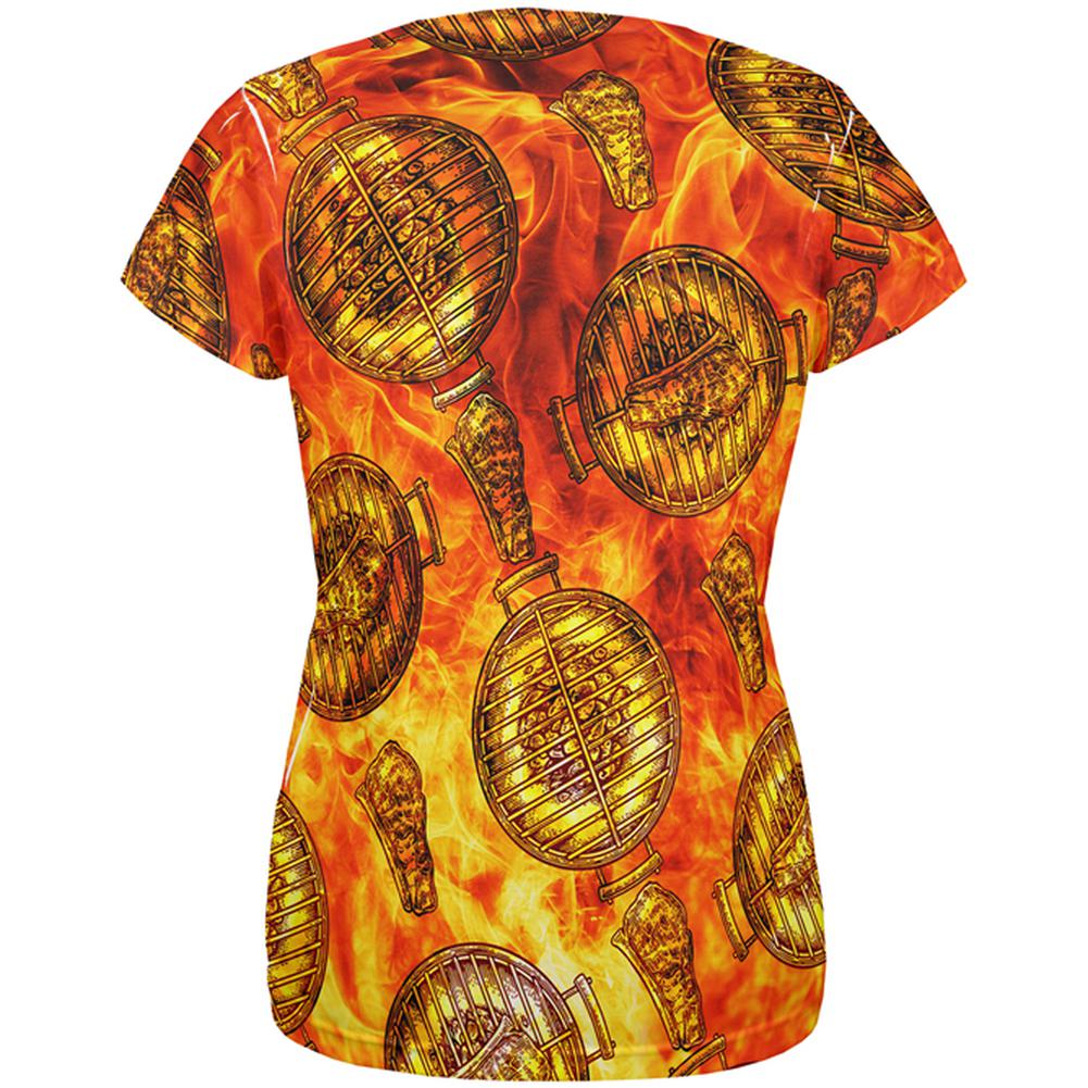 Flaming Hot Charcoal Grilled Steak Pattern All Over Womens T Shirt Women's T-Shirts Old Glory   