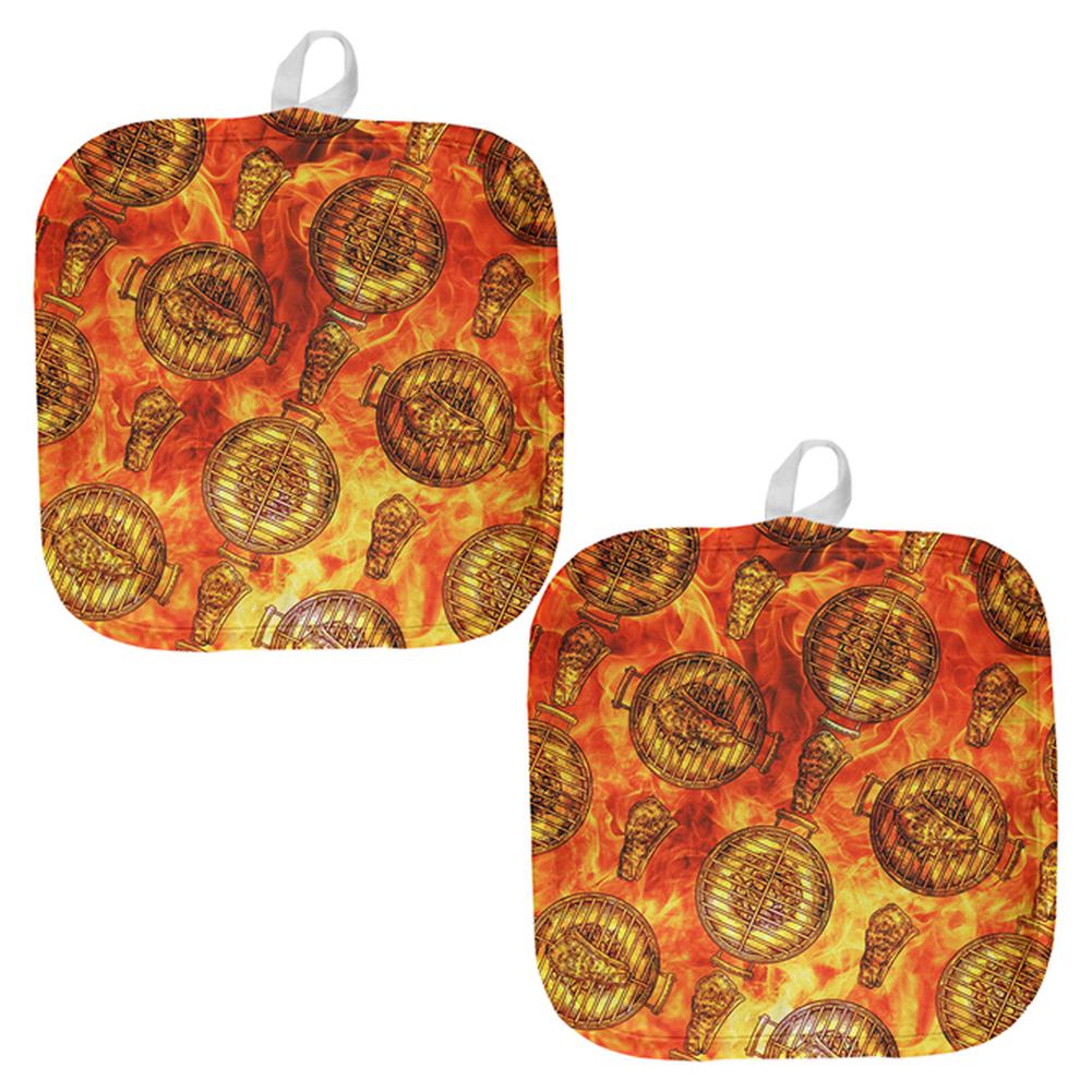 Flaming Hot Charcoal Grilled Steak Pattern All Over Pot Holder (Set of 2) Pot Holders Old Glory OS Multi 