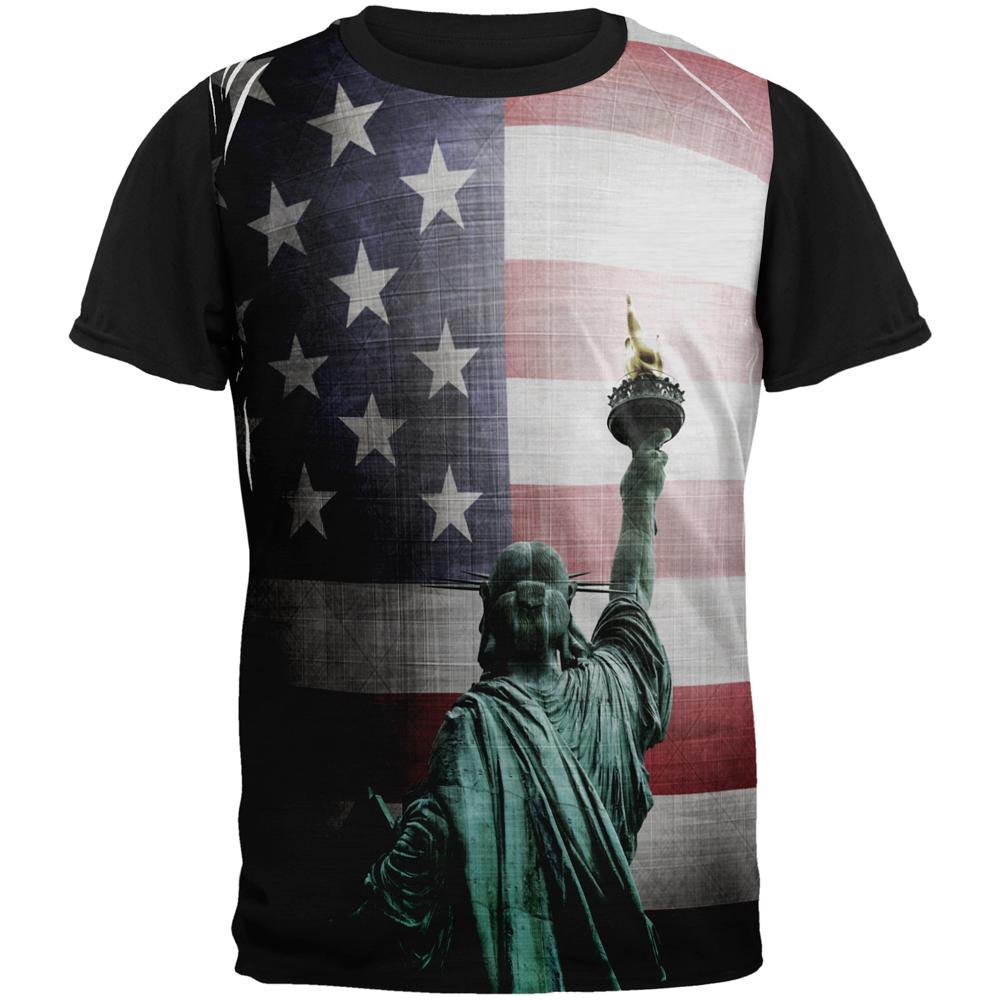 4th of July Let Lady Liberty Light the Way All Over Mens Black Back T Shirt Men's T-Shirts Old Glory 2XL Multi 