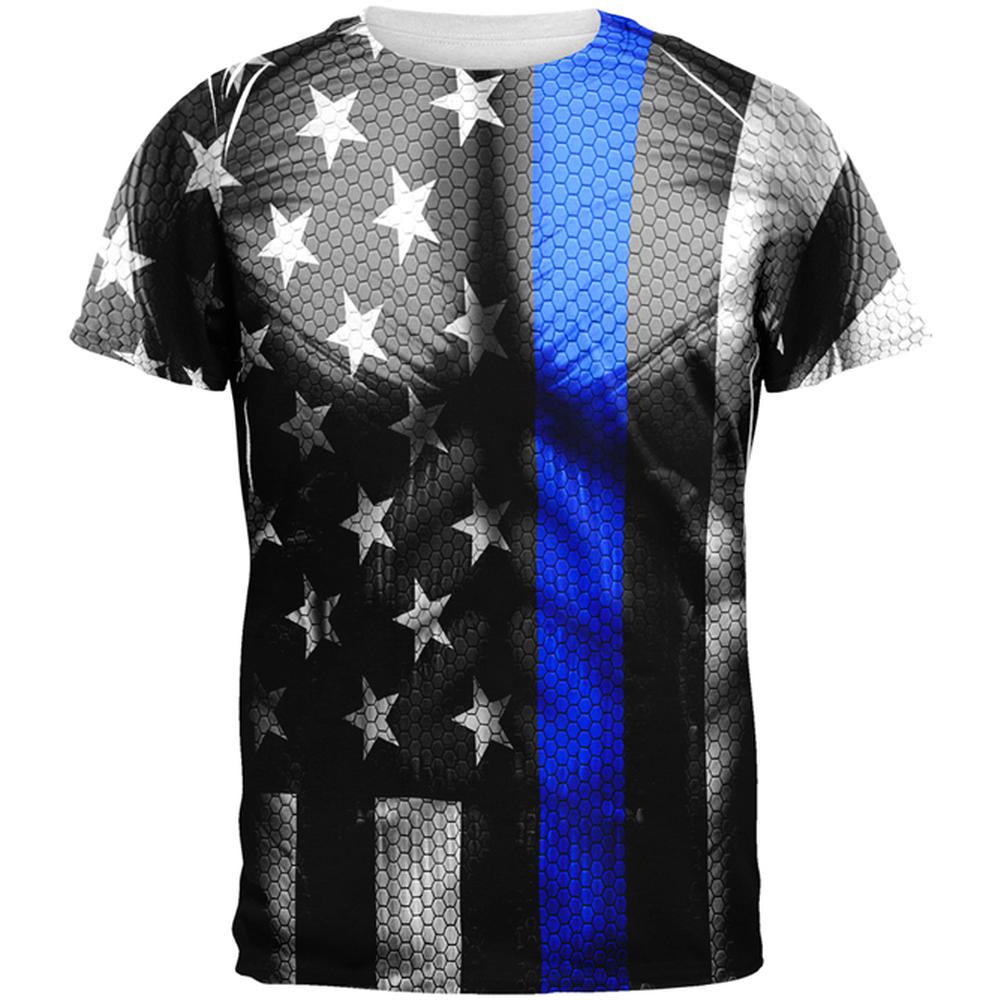 Halloween Thin Blue Line Superhero Costume All Over Mens T Shirt Men's T-Shirts Old Glory 2XL Multi 